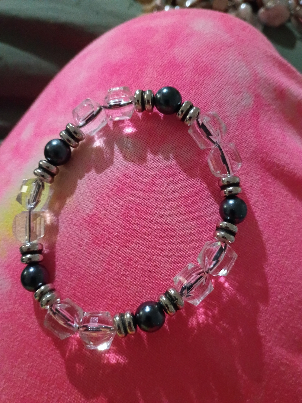 Crystal and Hematite Bead Stretch Bracelet - Elegant Women's Jewelry